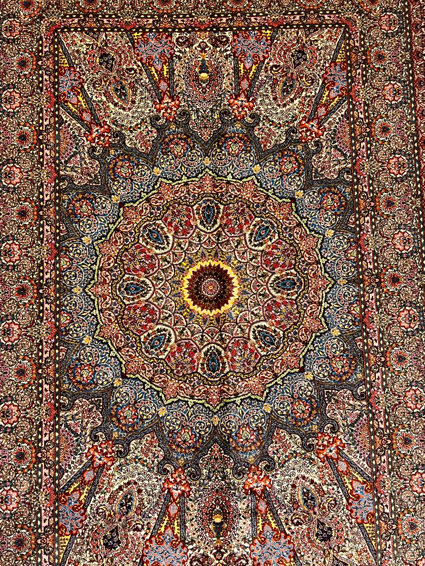 3x5 ft Ivory & Blue Bamboo Silk Rug – Ornate Medallion Floral Design, Luxury Silk Accent Rug for Living Room, Bedroom & Entryway