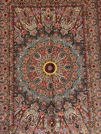3x5 ft Ivory & Blue Bamboo Silk Rug – Ornate Medallion Floral Design, Luxury Silk Accent Rug for Living Room, Bedroom & Entryway