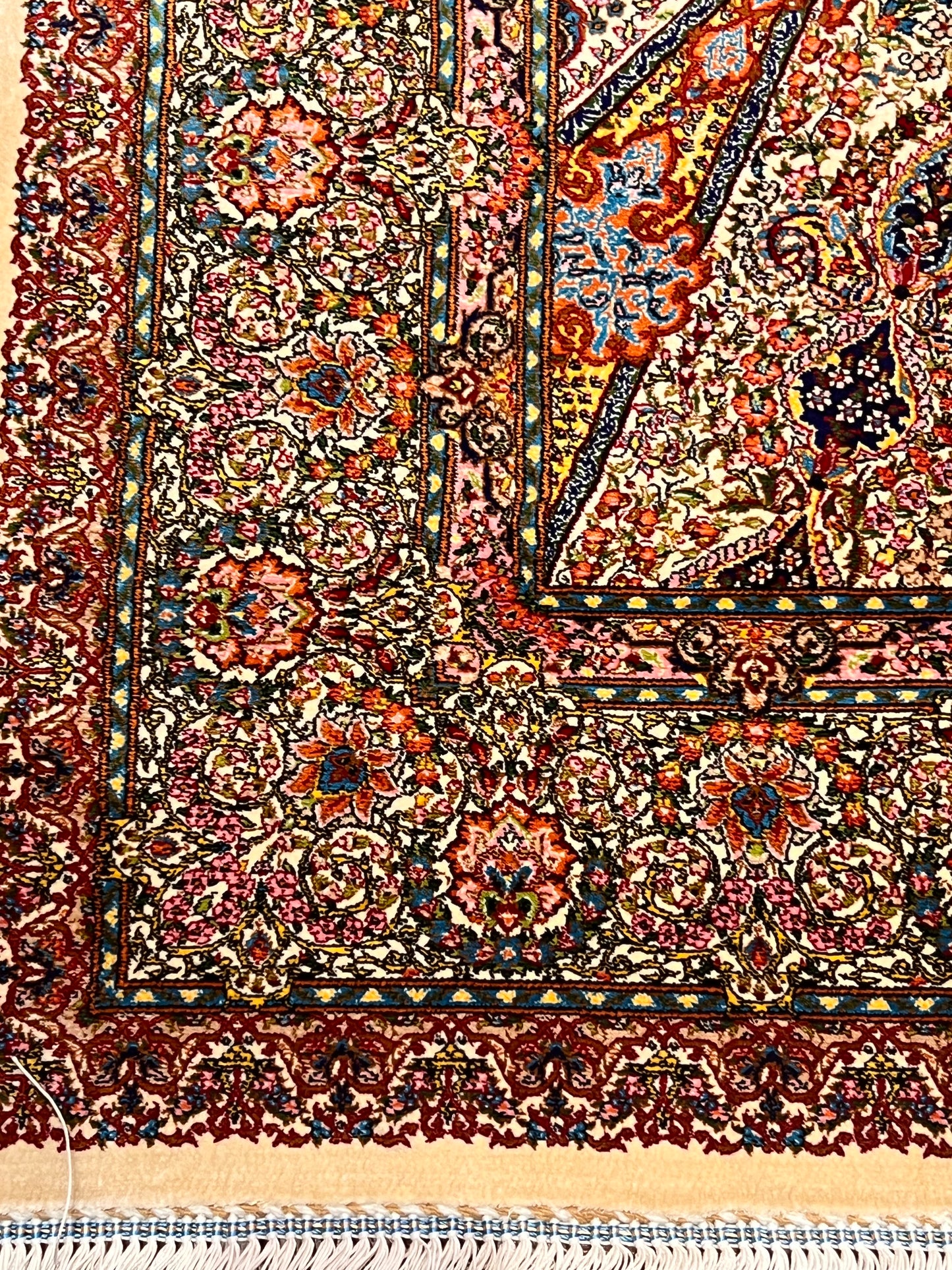 3x5 ft Ivory & Blue Bamboo Silk Rug – Ornate Medallion Floral Design, Luxury Silk Accent Rug for Living Room, Bedroom & Entryway