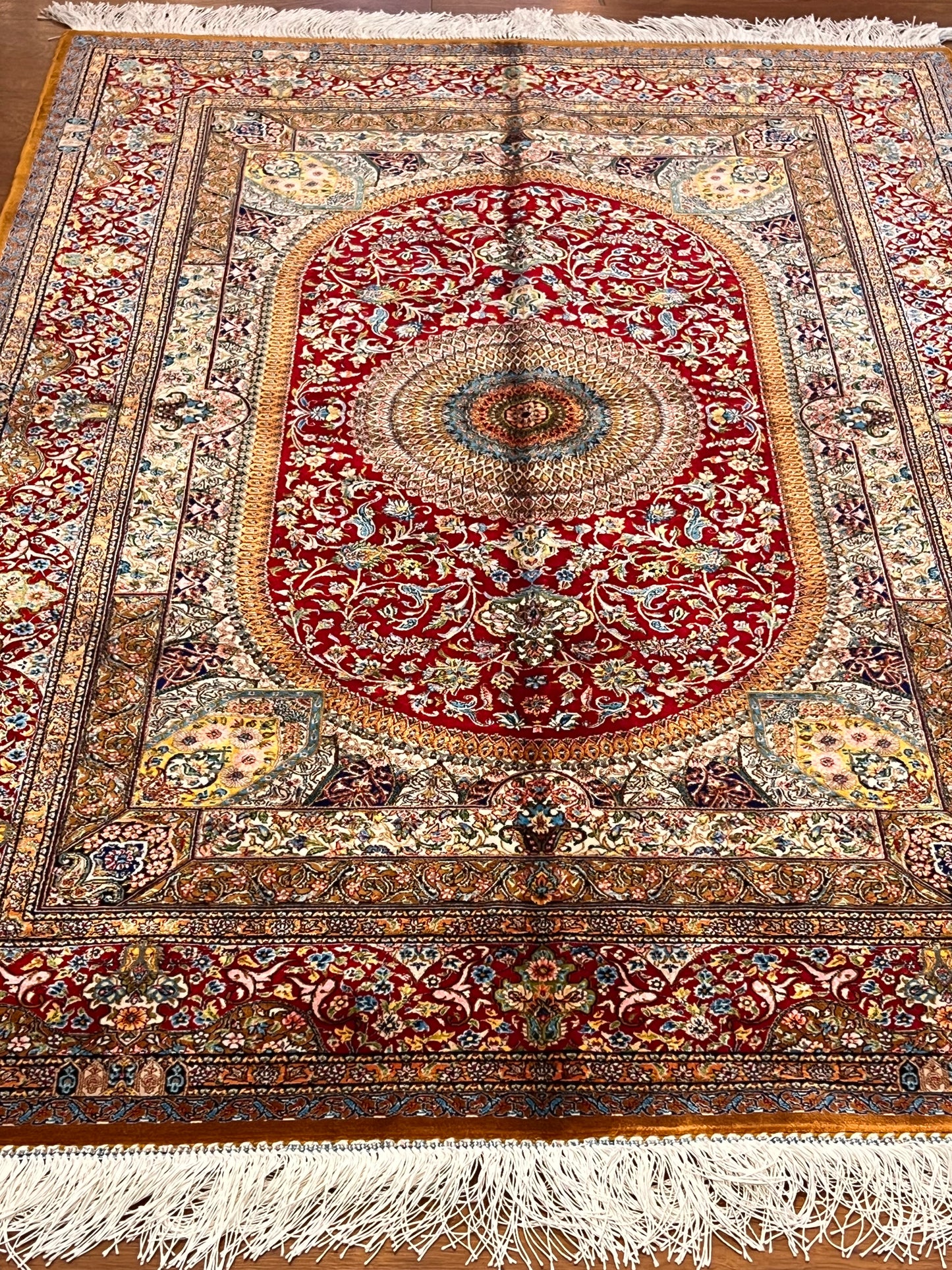 3x5 ft Red Bamboo Silk Rug – Ornate Floral Medallion Design, Luxury Silk Rug, Elegant Classic Accent Rug for Living Room & Bedroom