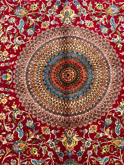 3x5 ft Red Bamboo Silk Rug – Ornate Floral Medallion Design, Luxury Silk Rug, Elegant Classic Accent Rug for Living Room & Bedroom
