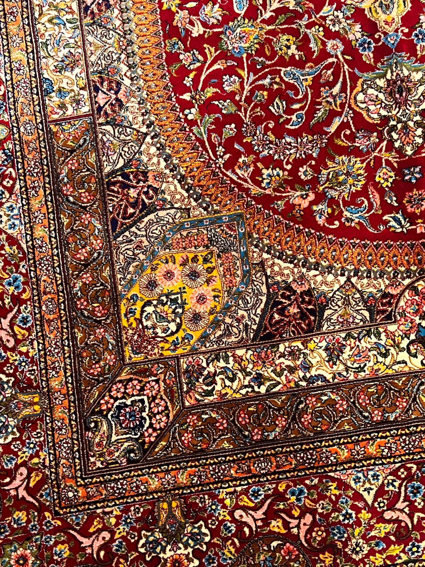3x5 ft Red Bamboo Silk Rug – Ornate Floral Medallion Design, Luxury Silk Rug, Elegant Classic Accent Rug for Living Room & Bedroom