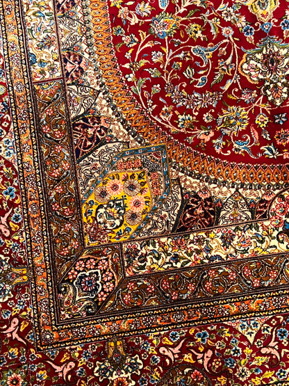 3x5 ft Red Bamboo Silk Rug – Ornate Floral Medallion Design, Luxury Silk Rug, Elegant Classic Accent Rug for Living Room & Bedroom