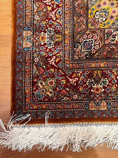 3x5 ft Red Bamboo Silk Rug – Ornate Floral Medallion Design, Luxury Silk Rug, Elegant Classic Accent Rug for Living Room & Bedroom