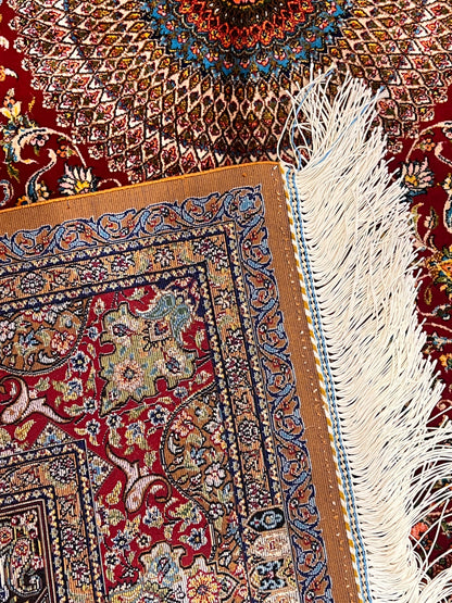 3x5 ft Red Bamboo Silk Rug – Ornate Floral Medallion Design, Luxury Silk Rug, Elegant Classic Accent Rug for Living Room & Bedroom