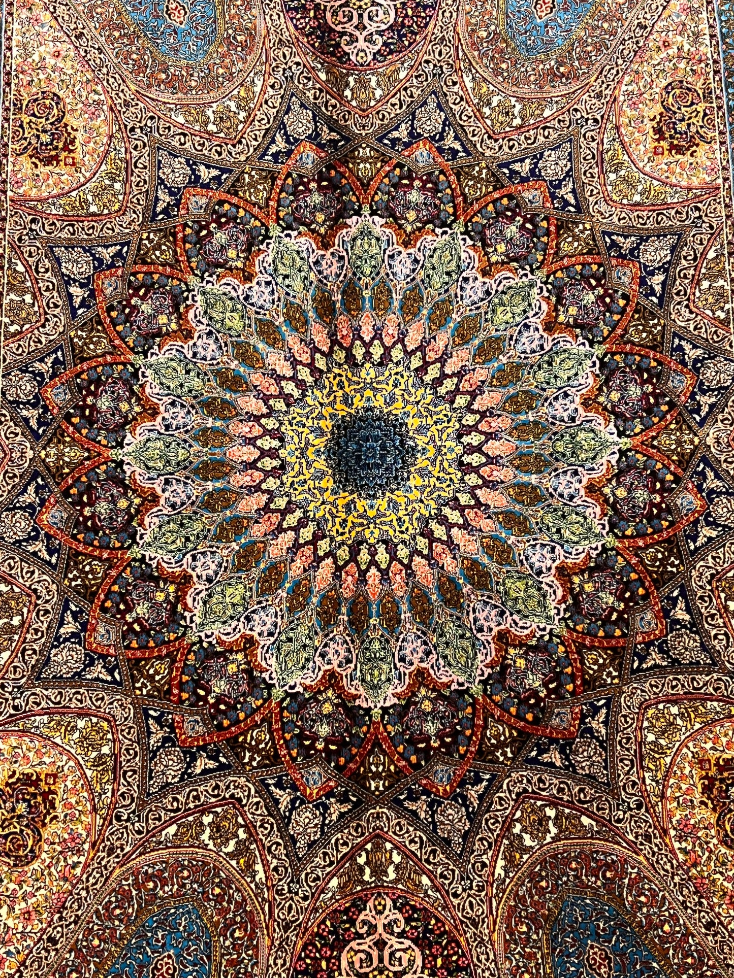 3x5 ft Silk Rug – Navy Blue & Turquoise Ornate Medallion Design, Luxury Area Rug