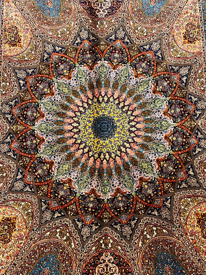 3x5 ft Silk Rug – Navy Blue & Turquoise Ornate Medallion Design, Luxury Area Rug
