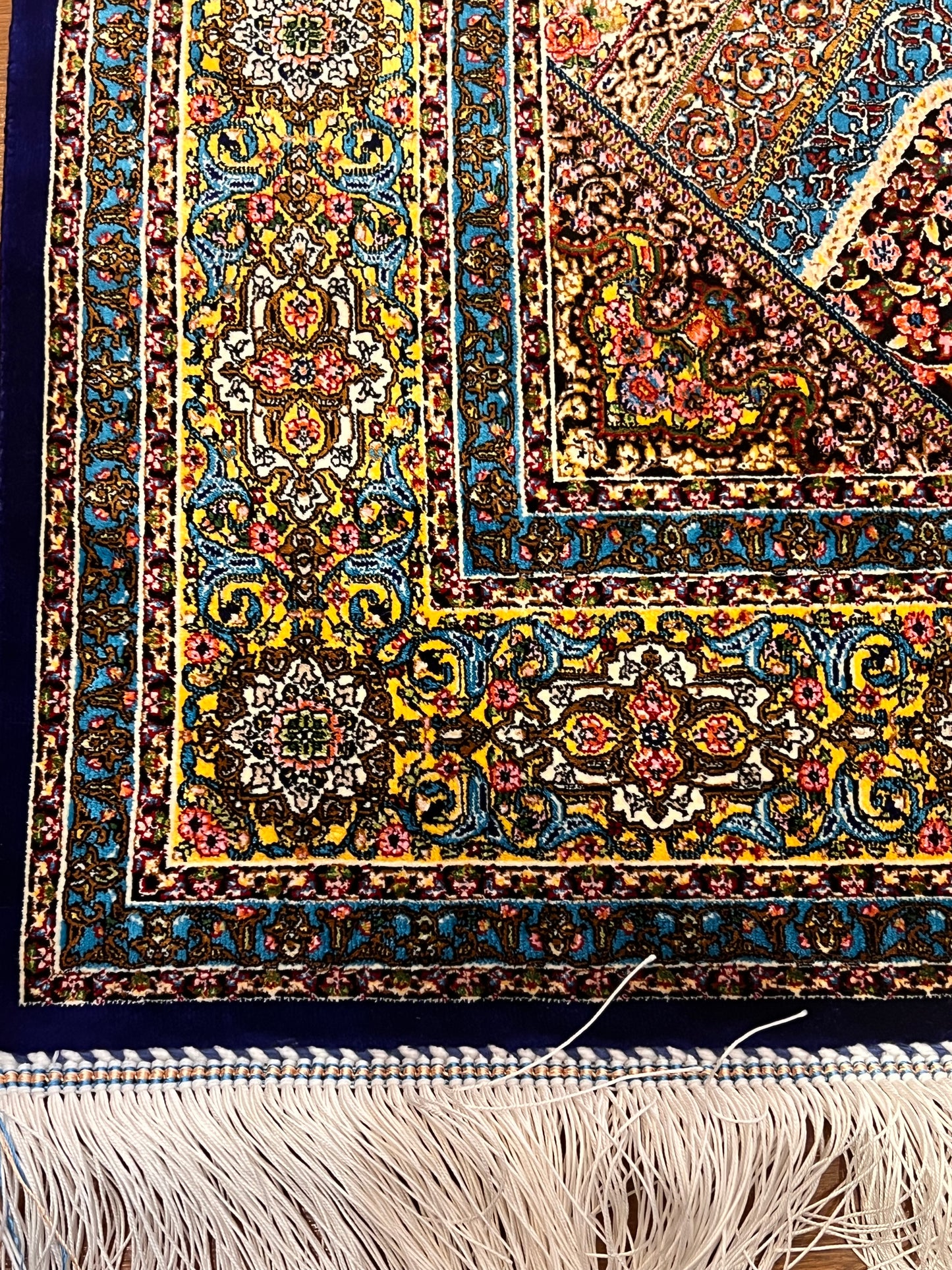 3x5 ft Silk Rug – Navy Blue & Turquoise Ornate Medallion Design, Luxury Area Rug
