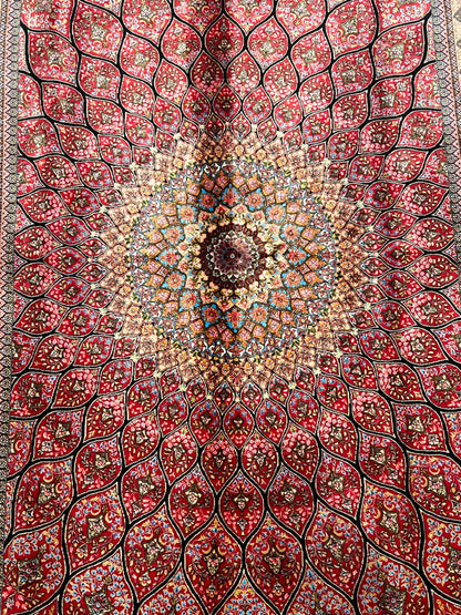3x5 ft Silk Rug – Pink Radiating Medallion Design, Ornate Floral Luxury Area Rug