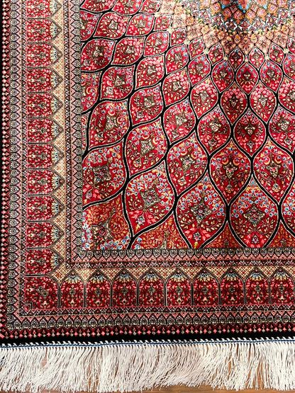 3x5 ft Silk Rug – Pink Radiating Medallion Design, Ornate Floral Luxury Area Rug