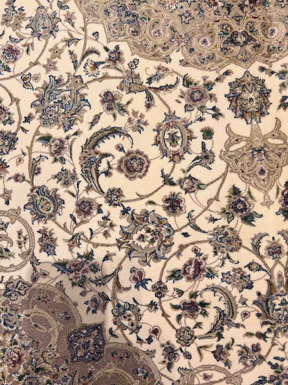 3x5 ft Silk Rug – Ivory & Soft Blush Floral Medallion Design, Elegant Luxury Area Rug