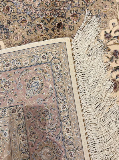 3x5 ft Silk Rug – Ivory & Soft Blush Floral Medallion Design, Elegant Luxury Area Rug