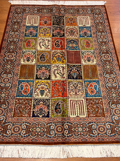 3x5 ft Silk Rug – Multicolor Garden Panel Design, Floral Luxury Area Rug