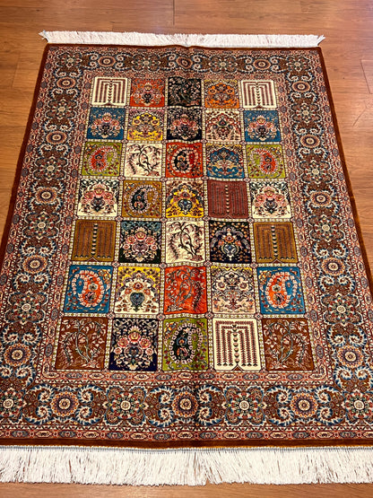 3x5 ft Silk Rug – Multicolor Garden Panel Design, Floral Luxury Area Rug