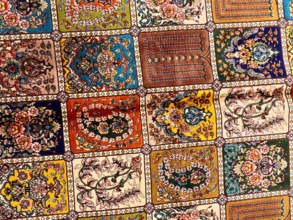 3x5 ft Silk Rug – Multicolor Garden Panel Design, Floral Luxury Area Rug