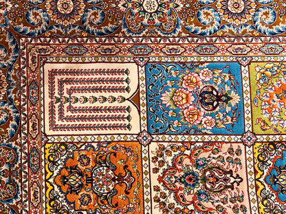 3x5 ft Silk Rug – Multicolor Garden Panel Design, Floral Luxury Area Rug