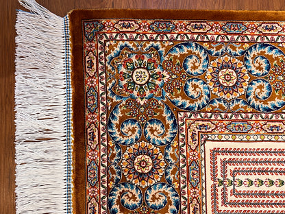 3x5 ft Silk Rug – Multicolor Garden Panel Design, Floral Luxury Area Rug