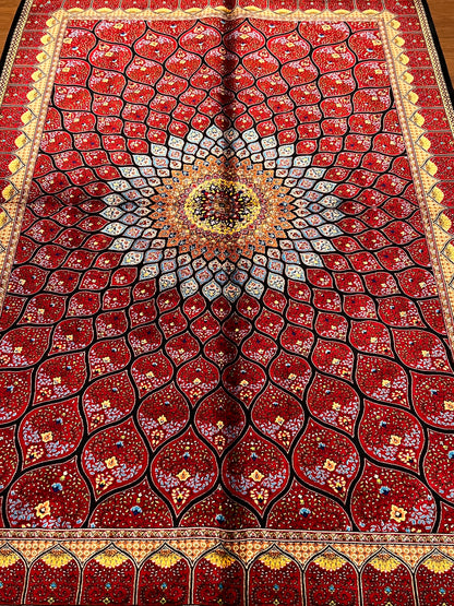 3x5 ft Silk Rug – Rich Red Geometric Medallion Design, Statement Luxury Area Rug