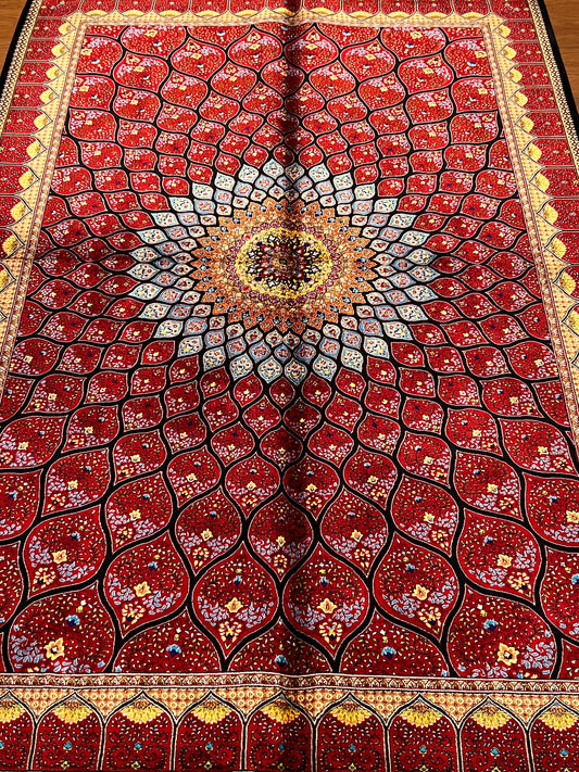 3x5 ft Silk Rug – Rich Red Geometric Medallion Design, Statement Luxury Area Rug