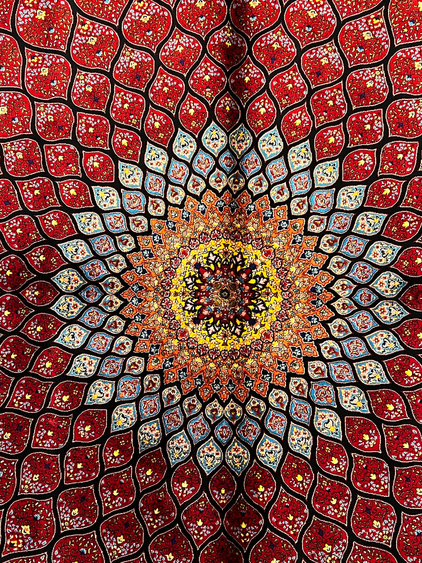 3x5 ft Silk Rug – Rich Red Geometric Medallion Design, Statement Luxury Area Rug