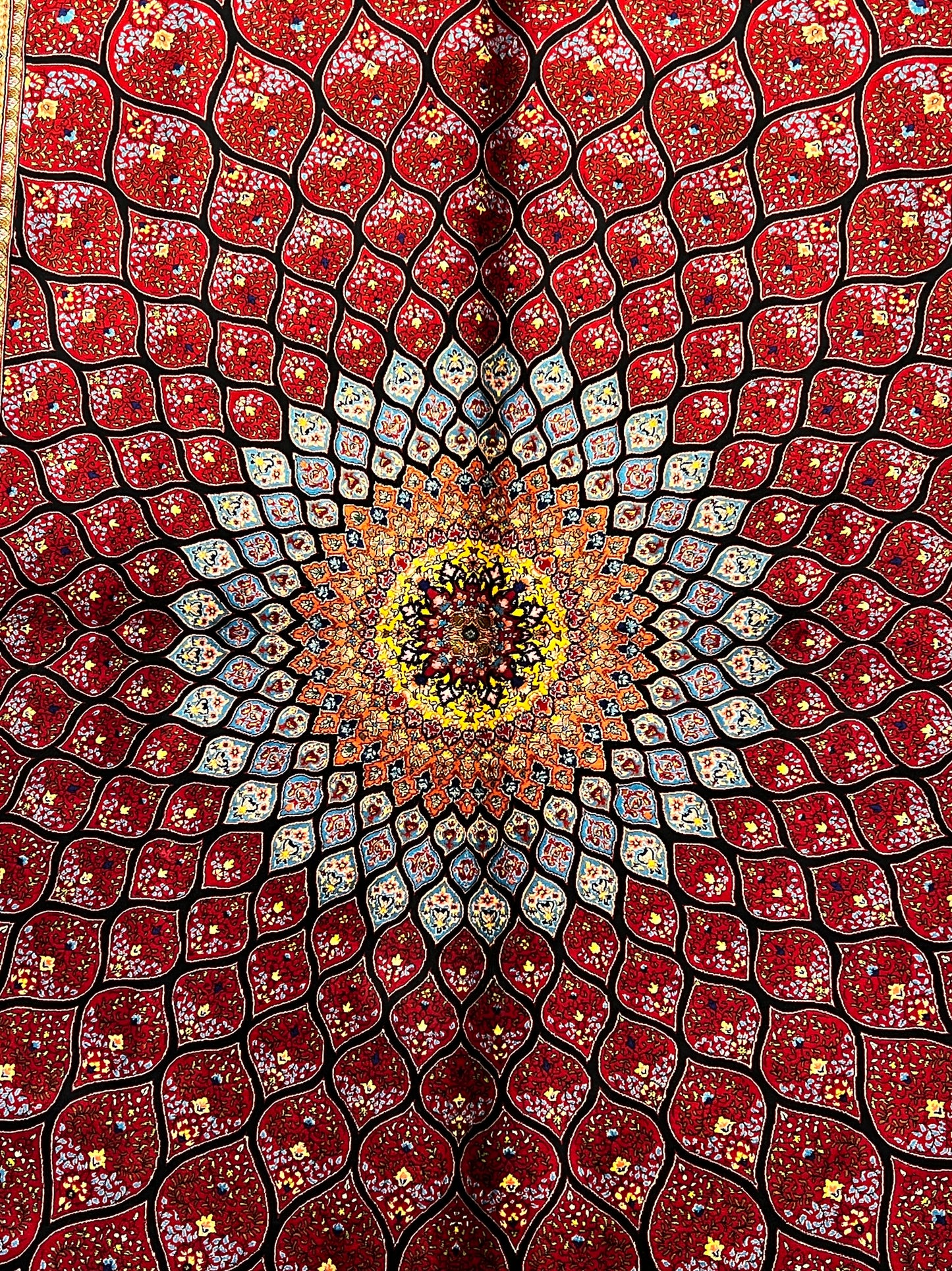 3x5 ft Silk Rug – Rich Red Geometric Medallion Design, Statement Luxury Area Rug