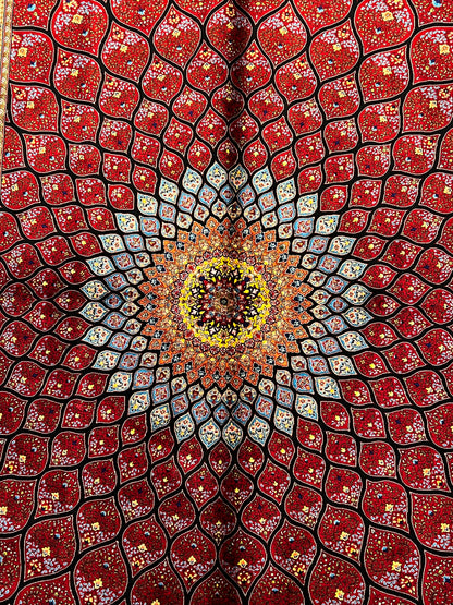 3x5 ft Silk Rug – Rich Red Geometric Medallion Design, Statement Luxury Area Rug