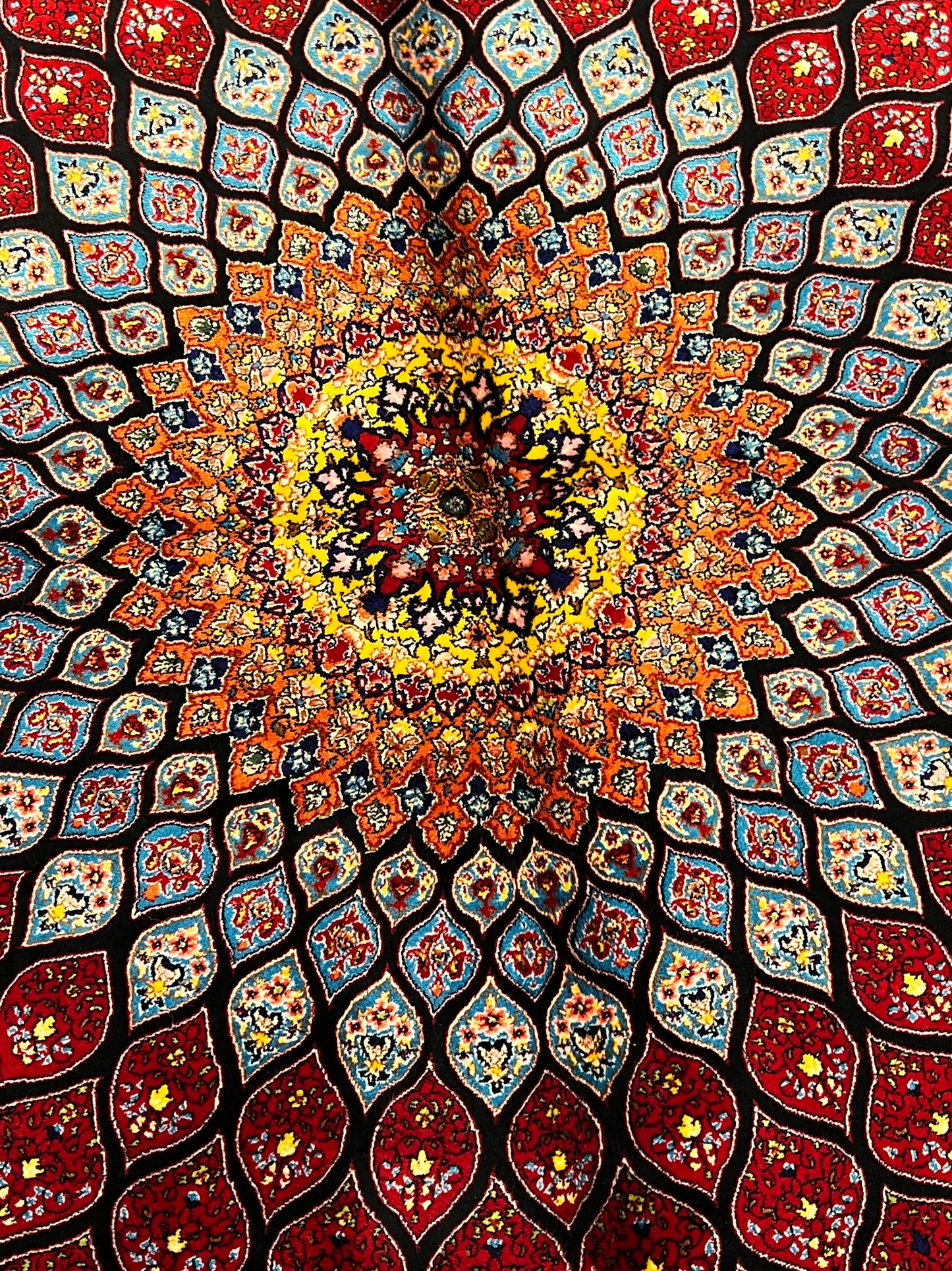 3x5 ft Silk Rug – Rich Red Geometric Medallion Design, Statement Luxury Area Rug