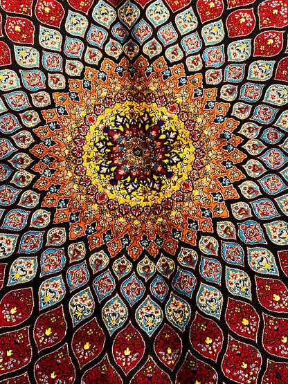 3x5 ft Silk Rug – Rich Red Geometric Medallion Design, Statement Luxury Area Rug