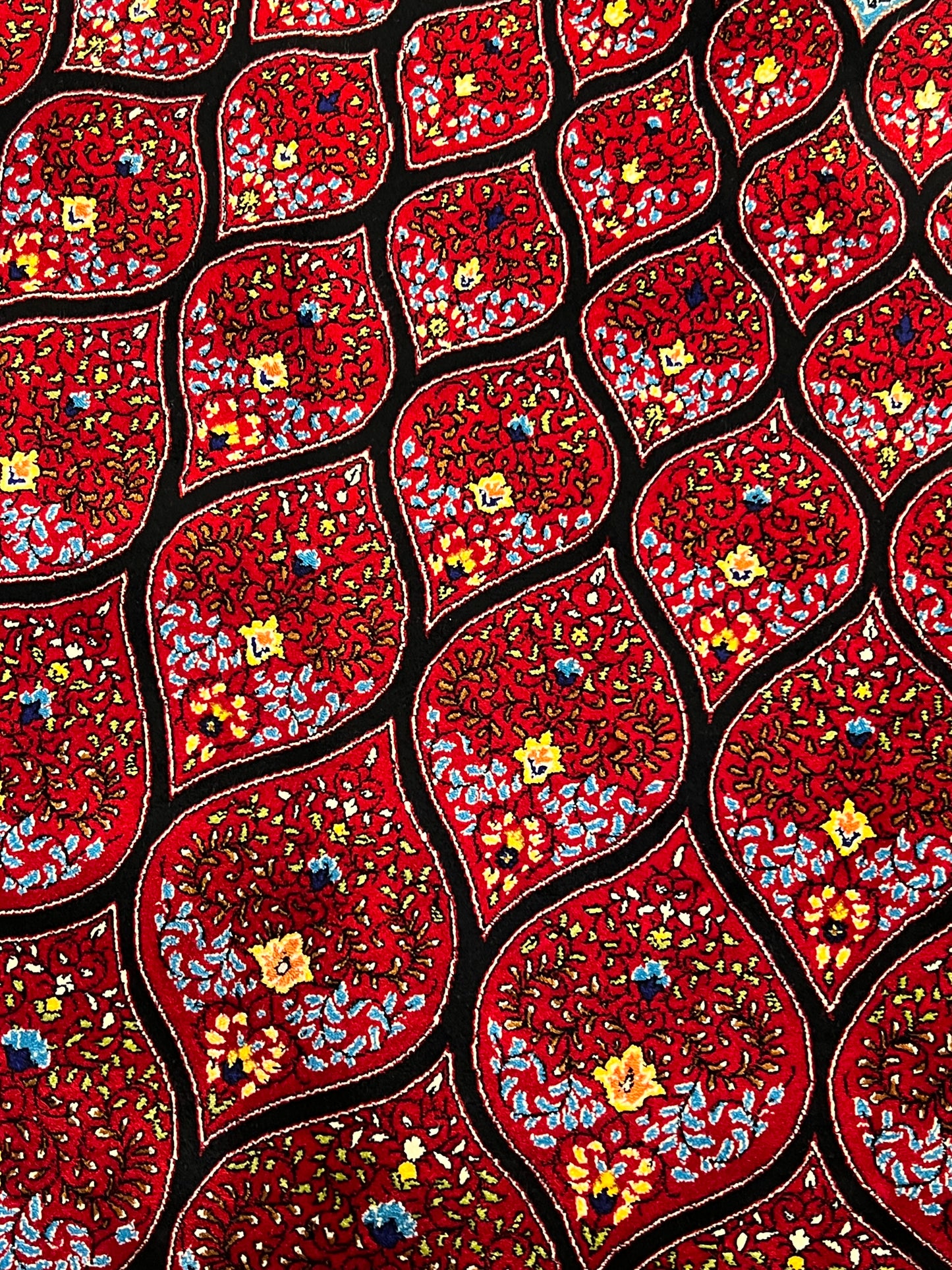 3x5 ft Silk Rug – Rich Red Geometric Medallion Design, Statement Luxury Area Rug