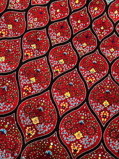 3x5 ft Silk Rug – Rich Red Geometric Medallion Design, Statement Luxury Area Rug