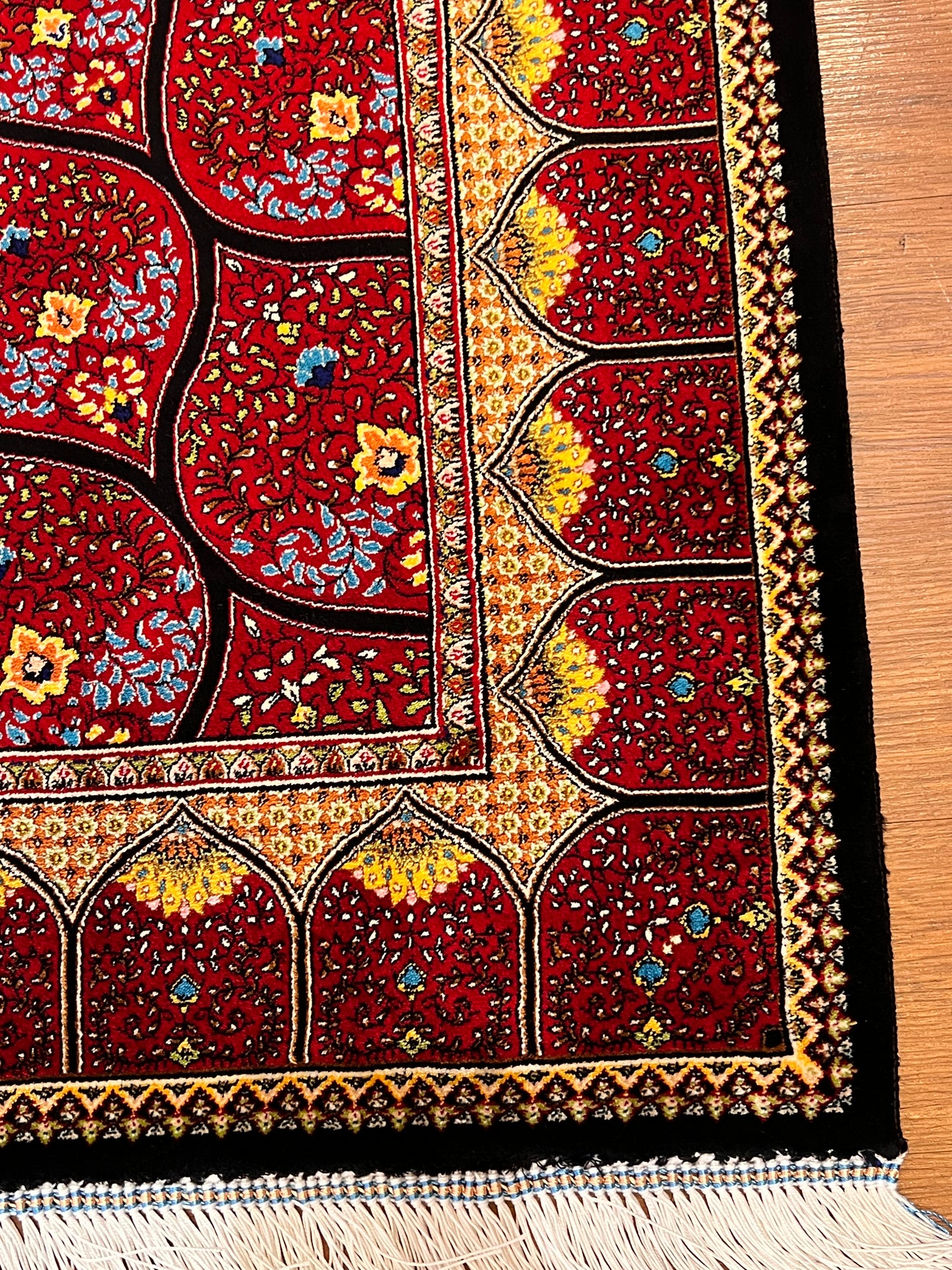 3x5 ft Silk Rug – Rich Red Geometric Medallion Design, Statement Luxury Area Rug