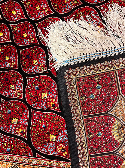 3x5 ft Silk Rug – Rich Red Geometric Medallion Design, Statement Luxury Area Rug