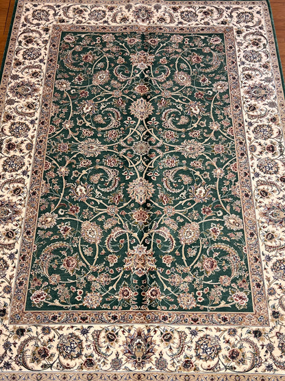 3x5 ft Green Bamboo Silk Rug – Elegant Floral Vine Design, Ivory Border, Classic Luxury Silk Area Rug
