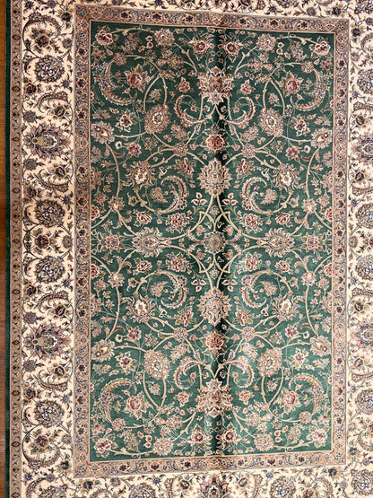 3x5 ft Green Bamboo Silk Rug – Elegant Floral Vine Design, Ivory Border, Classic Luxury Silk Area Rug