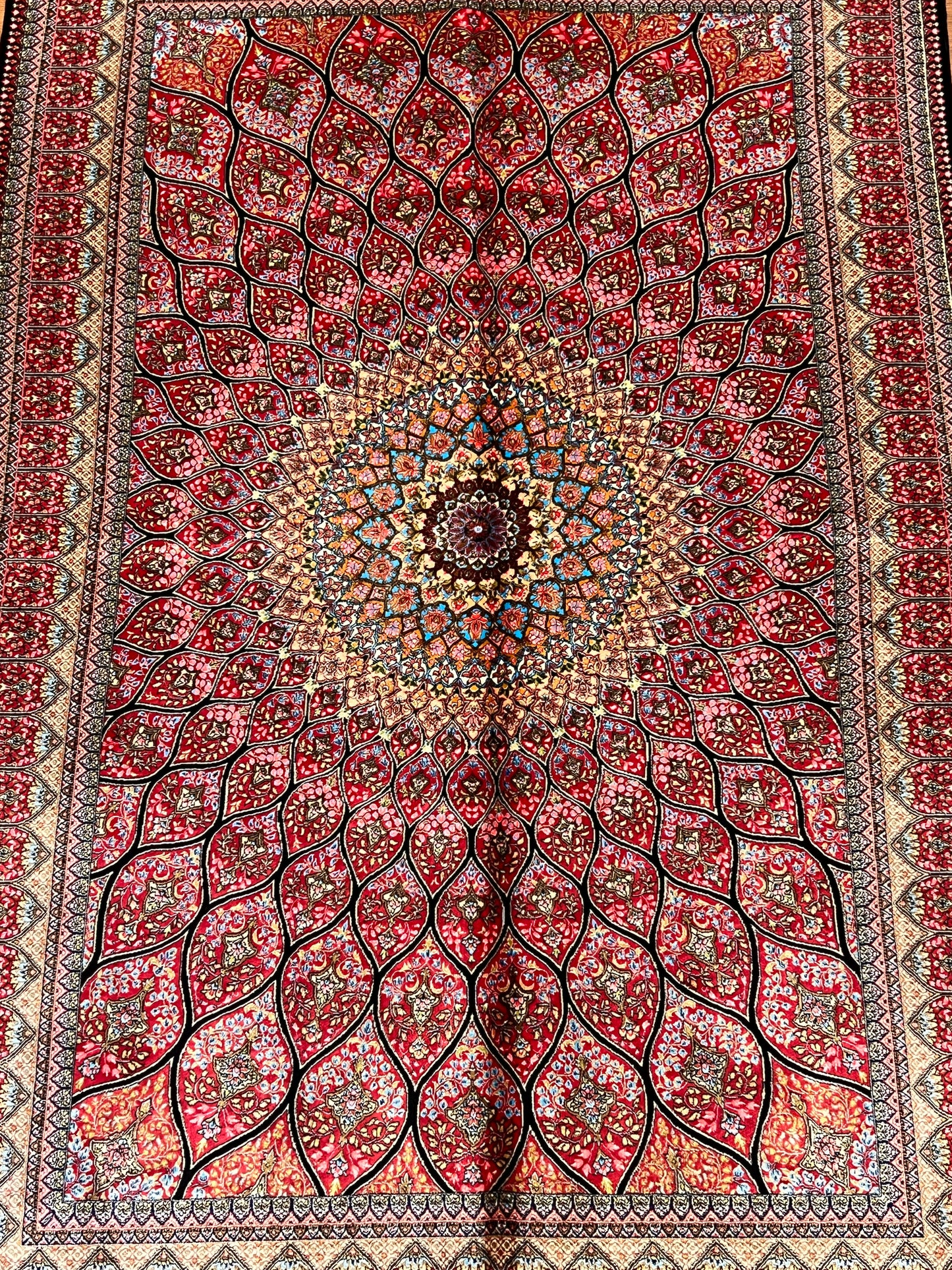 3x5 ft Pink Bamboo Silk Rug – Intricate Floral Medallion Design, Ivory & Black Accents, Elegant Silk Area Rug