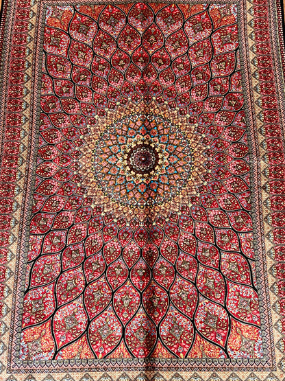 3x5 ft Pink Bamboo Silk Rug – Intricate Floral Medallion Design, Ivory & Black Accents, Elegant Silk Area Rug