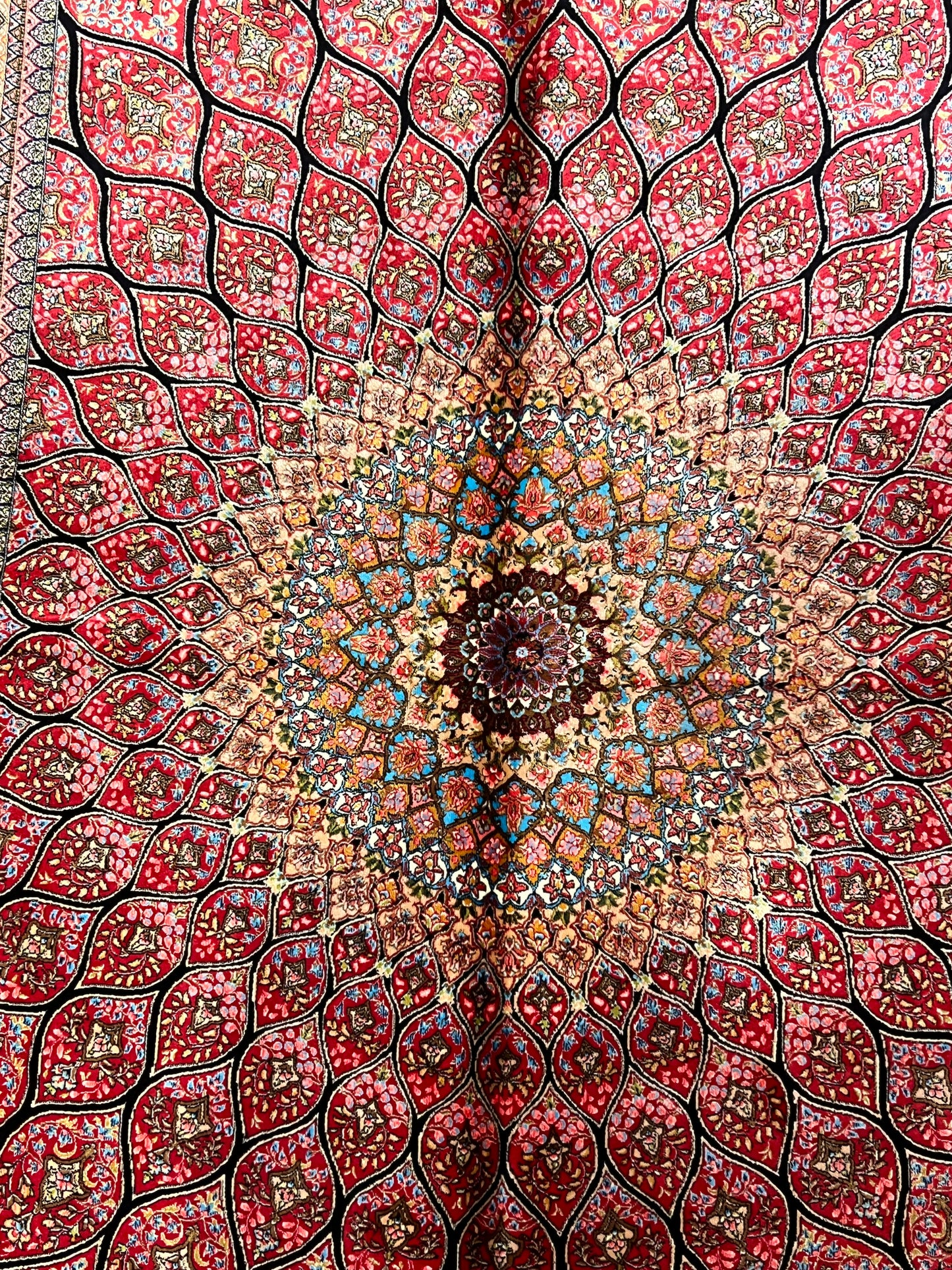 3x5 ft Pink Bamboo Silk Rug – Intricate Floral Medallion Design, Ivory & Black Accents, Elegant Silk Area Rug