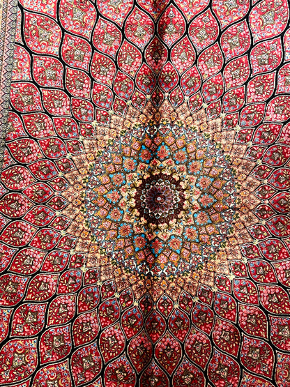 3x5 ft Pink Bamboo Silk Rug – Intricate Floral Medallion Design, Ivory & Black Accents, Elegant Silk Area Rug