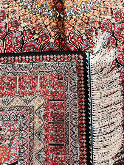 3x5 ft Pink Bamboo Silk Rug – Intricate Floral Medallion Design, Ivory & Black Accents, Elegant Silk Area Rug