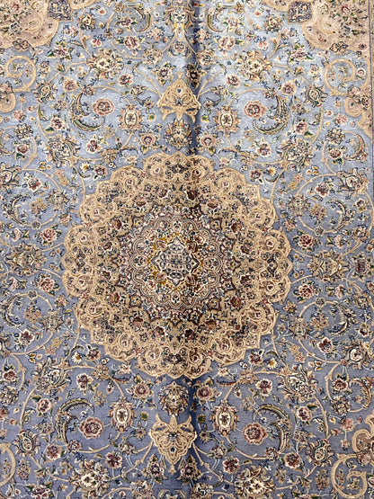 3x5 ft Light Blue & Beige Bamboo Silk Rug – Ornate Floral Medallion Design, Elegant Classic Silk Area Rug