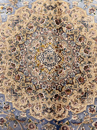 3x5 ft Light Blue & Beige Bamboo Silk Rug – Ornate Floral Medallion Design, Elegant Classic Silk Area Rug