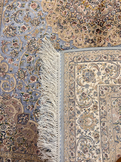 3x5 ft Light Blue & Beige Bamboo Silk Rug – Ornate Floral Medallion Design, Elegant Classic Silk Area Rug
