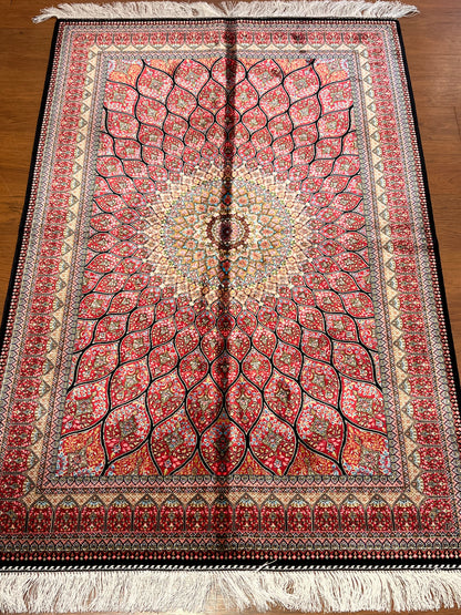 3’×5’ Luxury Pink Silk Rug – Radiant Floral Medallion Design with Intricate Traditional Details