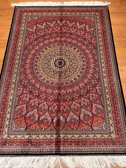 3’×5’ Luxury Pink Silk Rug – Radiant Floral Medallion Design with Intricate Traditional Details
