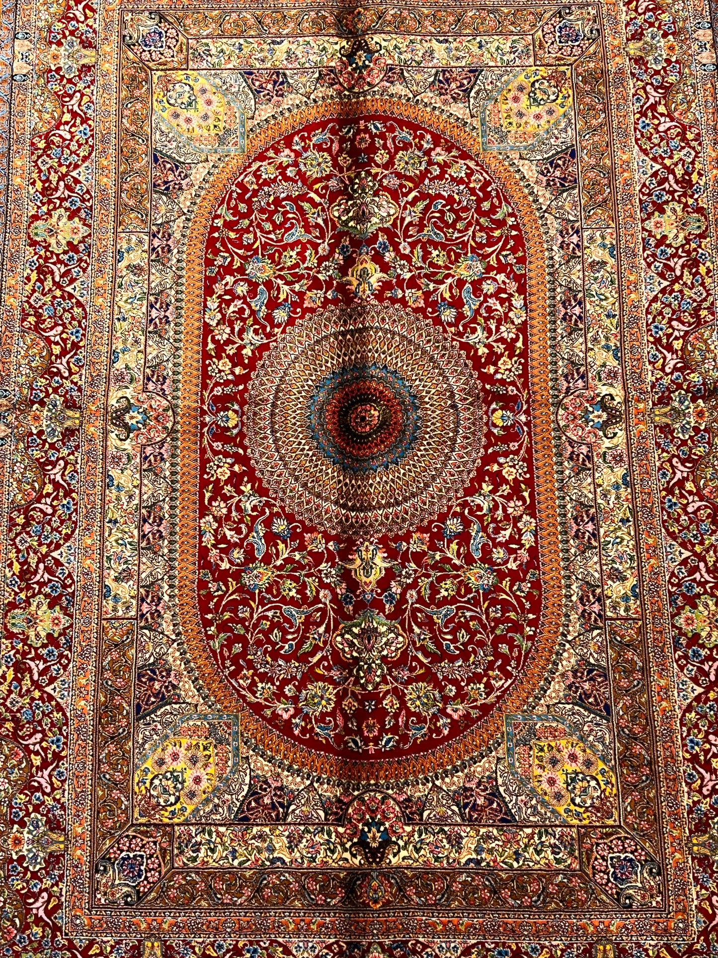 3’×5’ Luxury Red Silk Rug – Elegant Floral Medallion Design with Rich Traditional Details