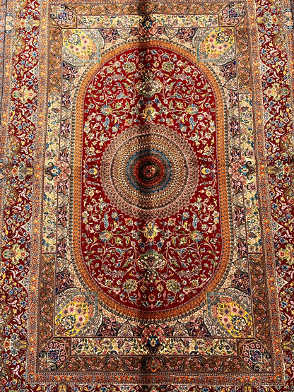 3’×5’ Luxury Red Silk Rug – Elegant Floral Medallion Design with Rich Traditional Details