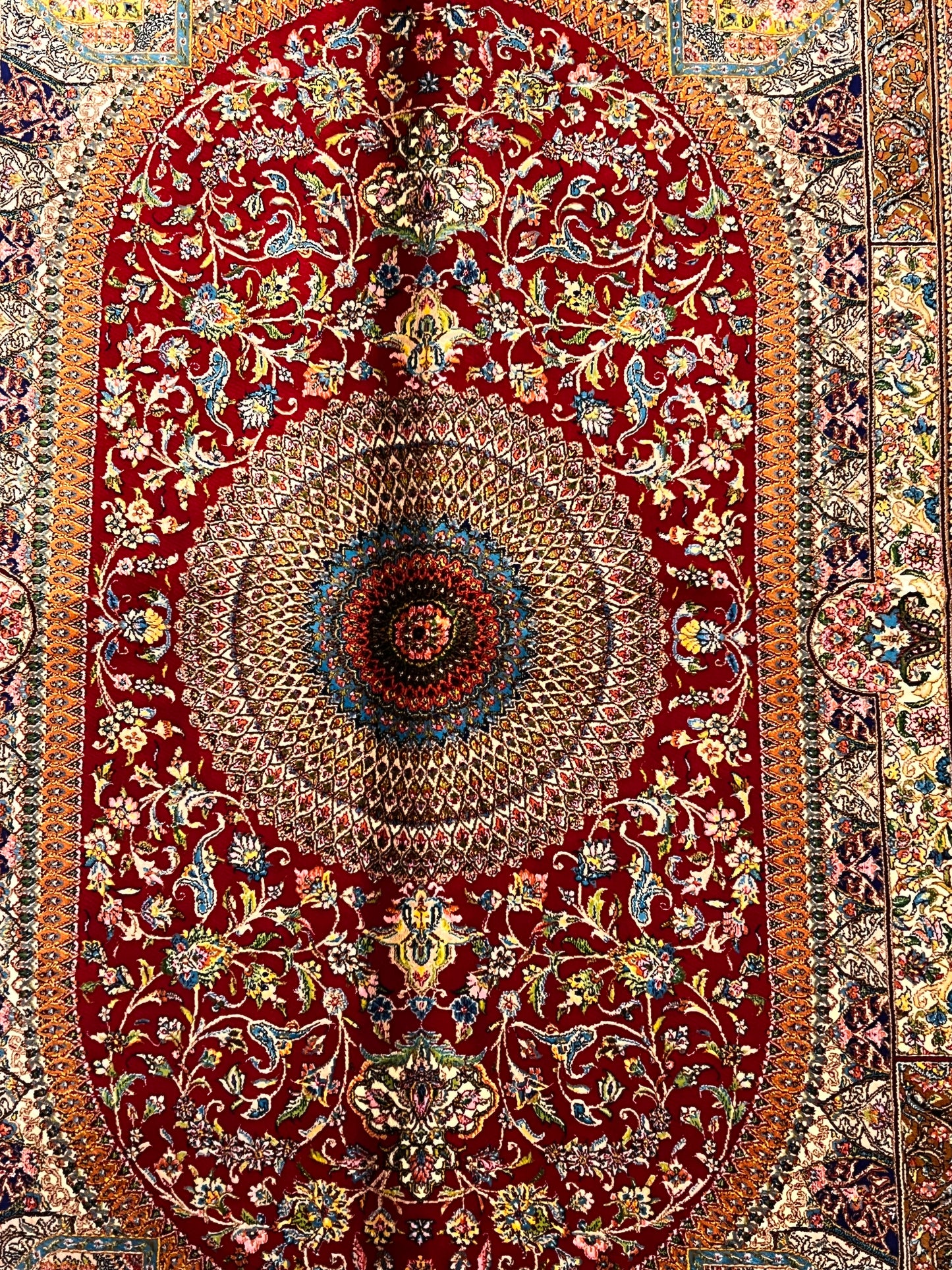 3’×5’ Luxury Red Silk Rug – Elegant Floral Medallion Design with Rich Traditional Details