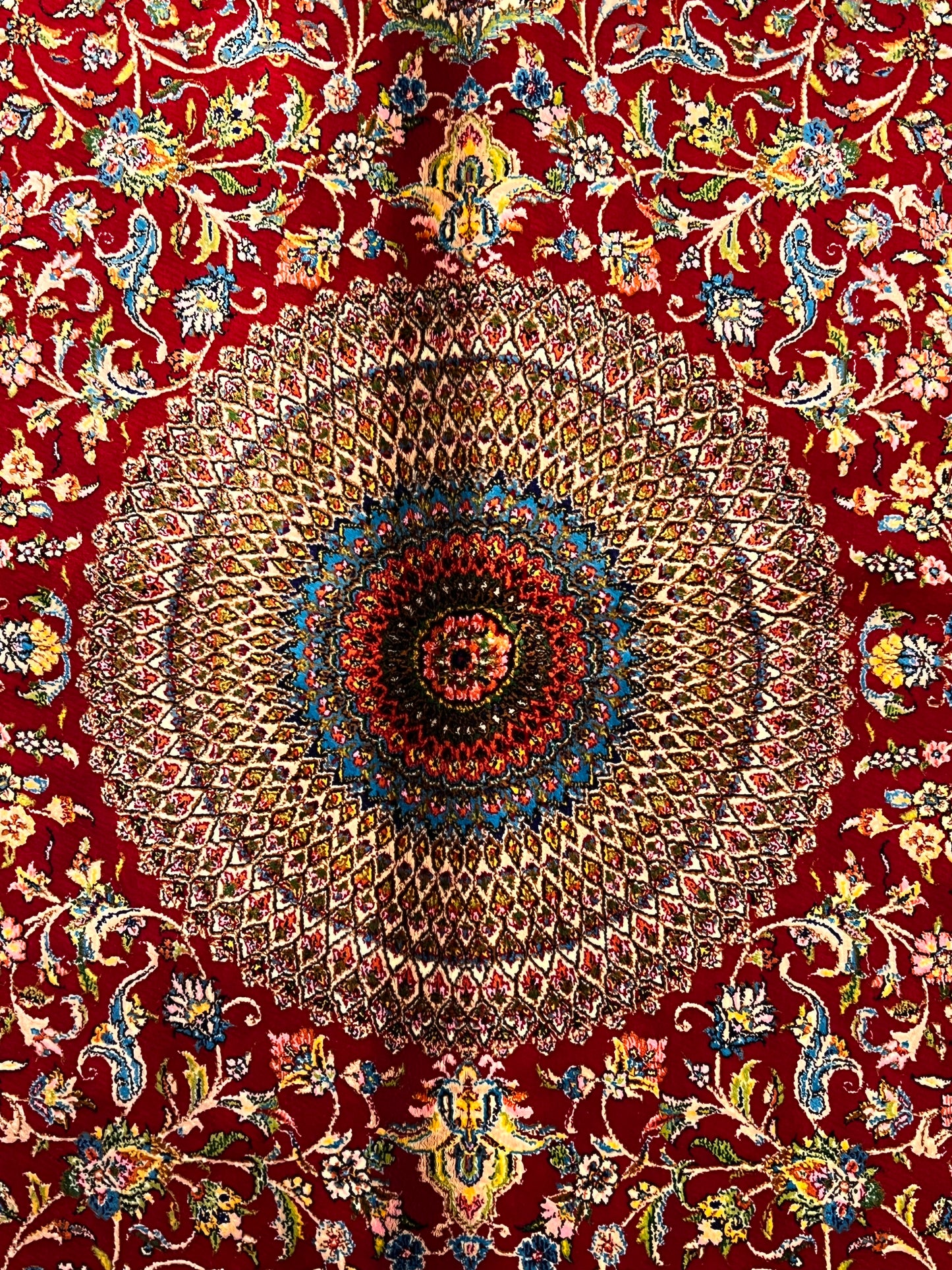 3’×5’ Luxury Red Silk Rug – Elegant Floral Medallion Design with Rich Traditional Details