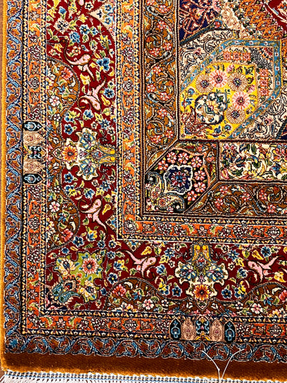 3’×5’ Luxury Red Silk Rug – Elegant Floral Medallion Design with Rich Traditional Details