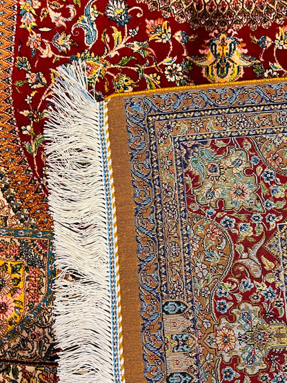 3’×5’ Luxury Red Silk Rug – Elegant Floral Medallion Design with Rich Traditional Details